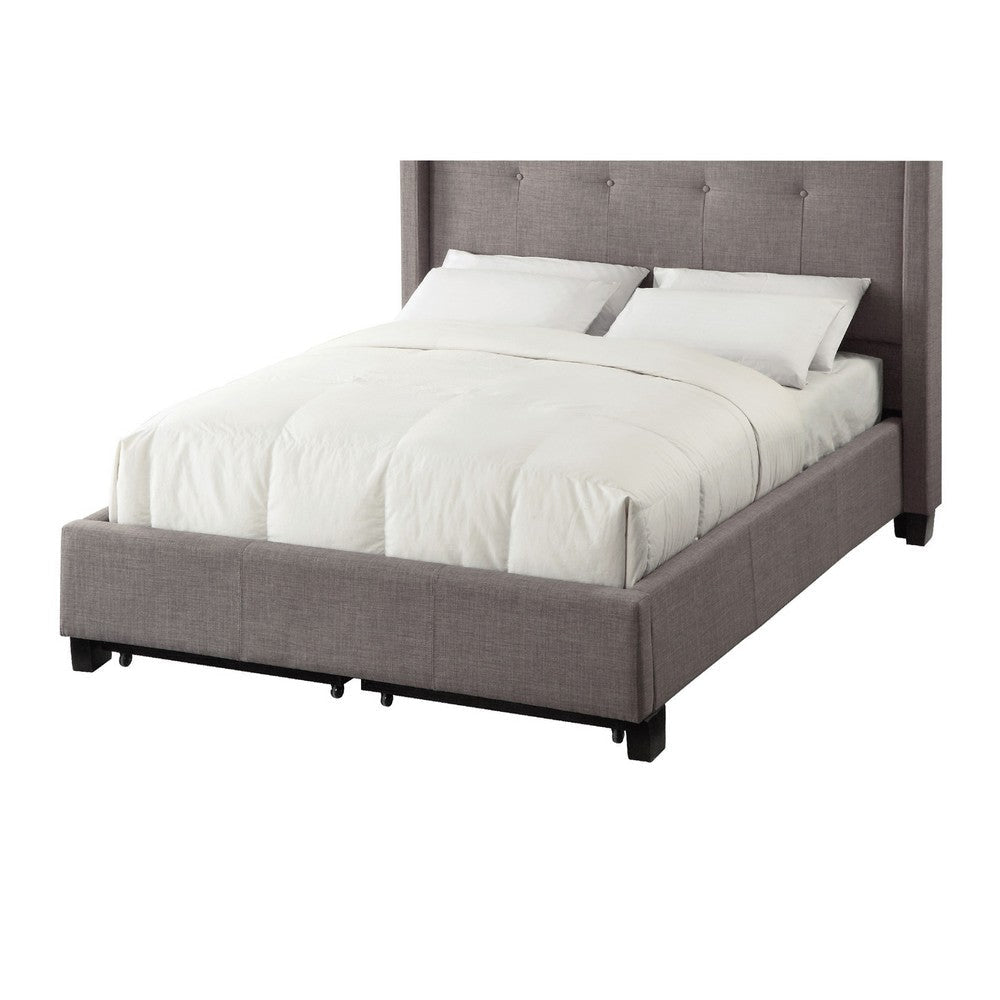 Adams Low Profile King Bed, Tufted Linen, Wide Storage, Gray