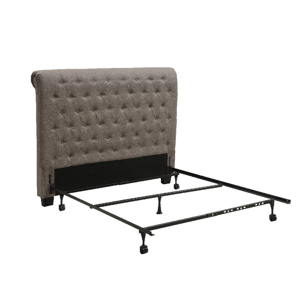 Rue King Headboard High Rolled Back Button Tufted Linen Gray BM274114