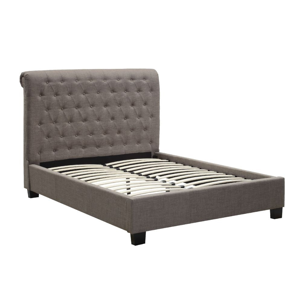 Rue Low Profile Full Bed Button Tufted Uphosltered Rolled Back Gray