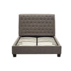 Rue Low Profile Queen Bed, Button Tufted Uphosltered Rolled Back, Gray