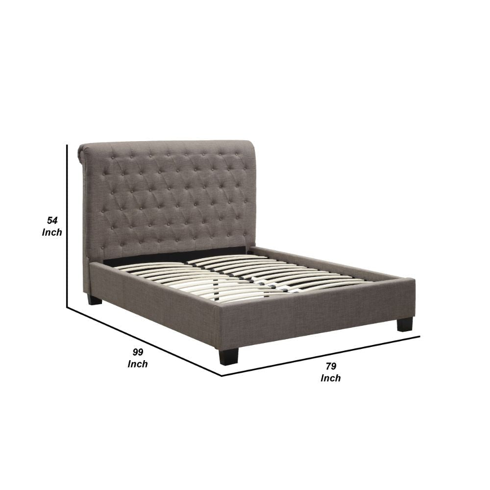 Rue Low Profile California King Bed Button Tufted Uphosltered Gray BM274117