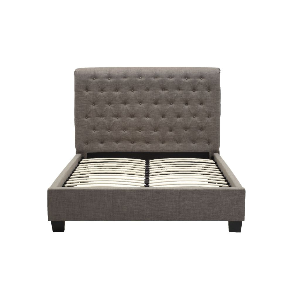 Rue Low Profile California King Bed, Button Tufted Uphosltered, Gray
