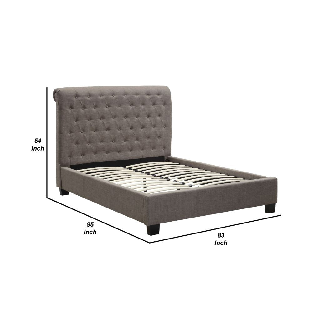 Rue Low Profile King Bed Button Tufted Uphosltered Rolled Back Gray