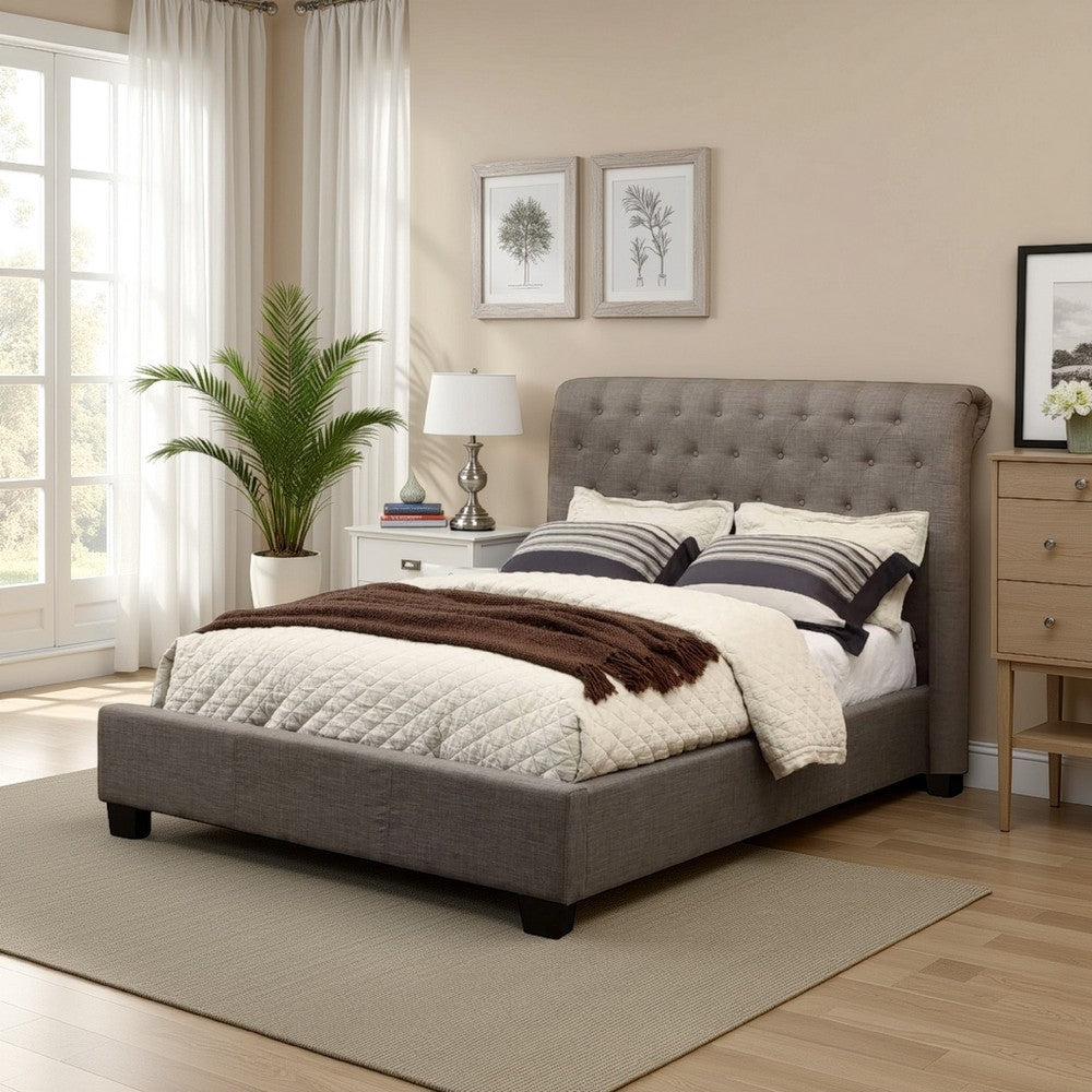 Rue Low Profile Storage Full Bed, Tufted Upholstered in Gray Linen