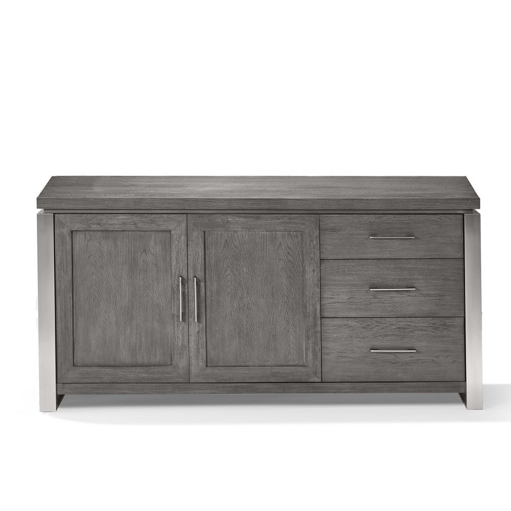 Axel 68 Inch 2 Door Sideboard Cabinet Buffet 3 Drawers Steel Panels Gray BM274122