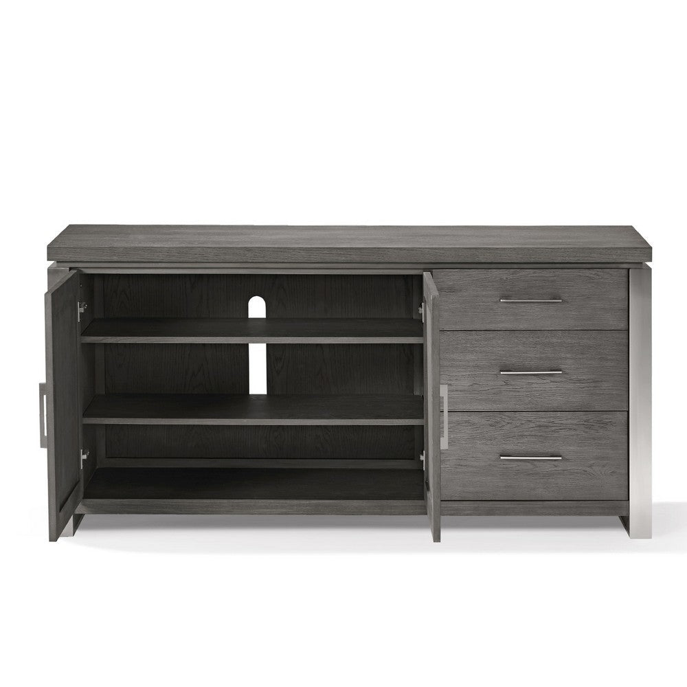 Axel 68 Inch 2 Door Sideboard Cabinet Buffet 3 Drawers Steel Panels Gray BM274122