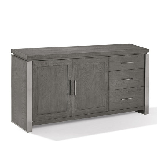 Axel 68 Inch 2 Door Sideboard Cabinet Buffet, 3 Drawers, Steel Panels, Gray