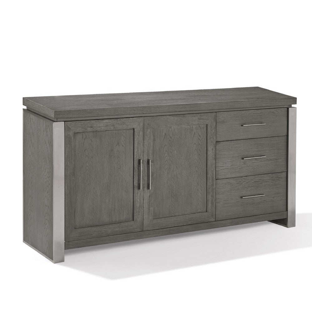 Axel 68 Inch 2 Door Sideboard Cabinet Buffet, 3 Drawers, Steel Panels, Gray