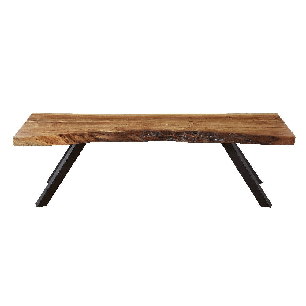Isla 60 Inch Acacia Wood Bench Live Edges Grains Brown Black BM274124