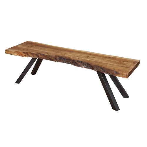 Isla 60 Inch Acacia Wood Bench, Live Edges, Grains, Brown, Black