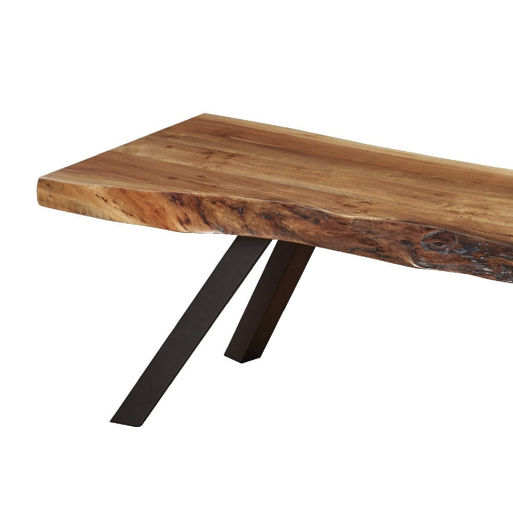 Isla 60 Inch Acacia Wood Bench Live Edges Grains Brown Black BM274124