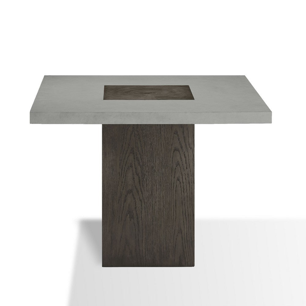 Mod 40 Inch Square Table Concrete Top Rubberwood Pedestal Base Ash Gray BM274134