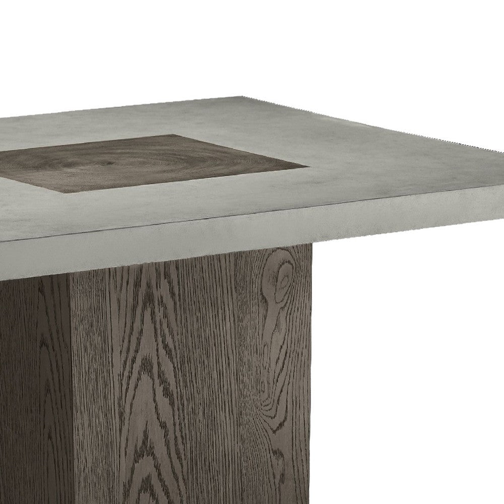 Mod 40 Inch Square Table Concrete Top Rubberwood Pedestal Base Ash Gray BM274134