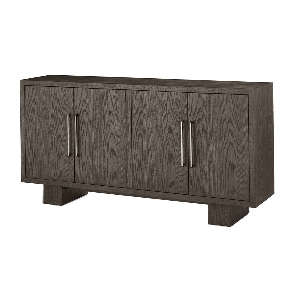 Mod 68 Inch Sideboard Buffet Cabinet, Rubberwood, Grain Details, Ash Gray