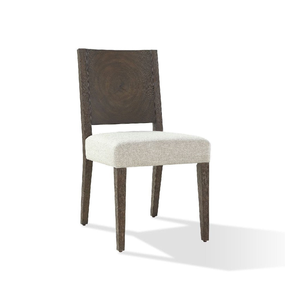 Lan 19 Inch Rubberwood Side Dining Chair, Upholstered, Set of 2, Brown