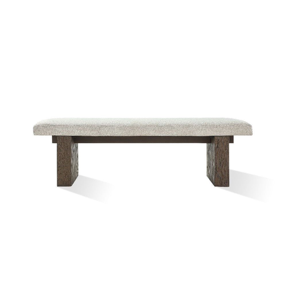 Lan 60 Inch Dining Bench Upholstered Panel Pedestal Base Brown BM274147