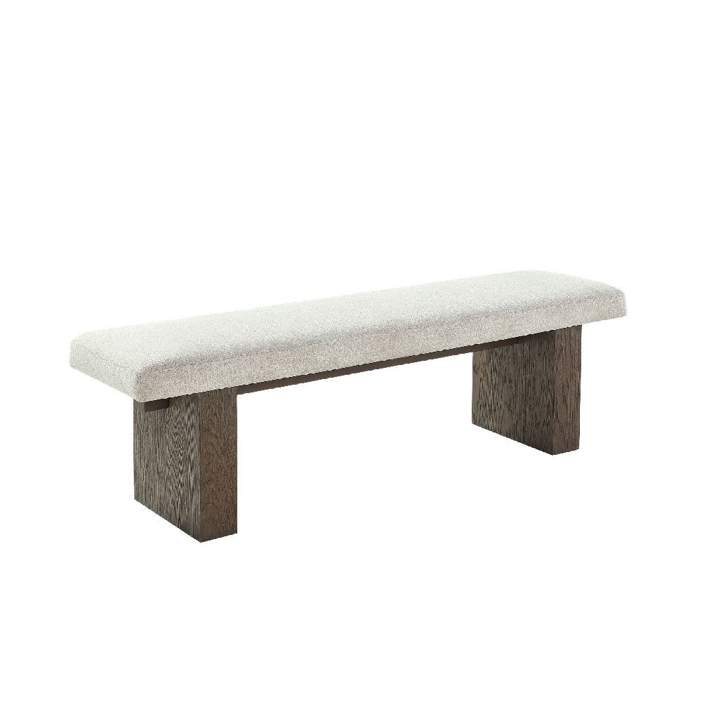 Lan 60 Inch Dining Bench, Upholstered, Panel Pedestal Base, Brown