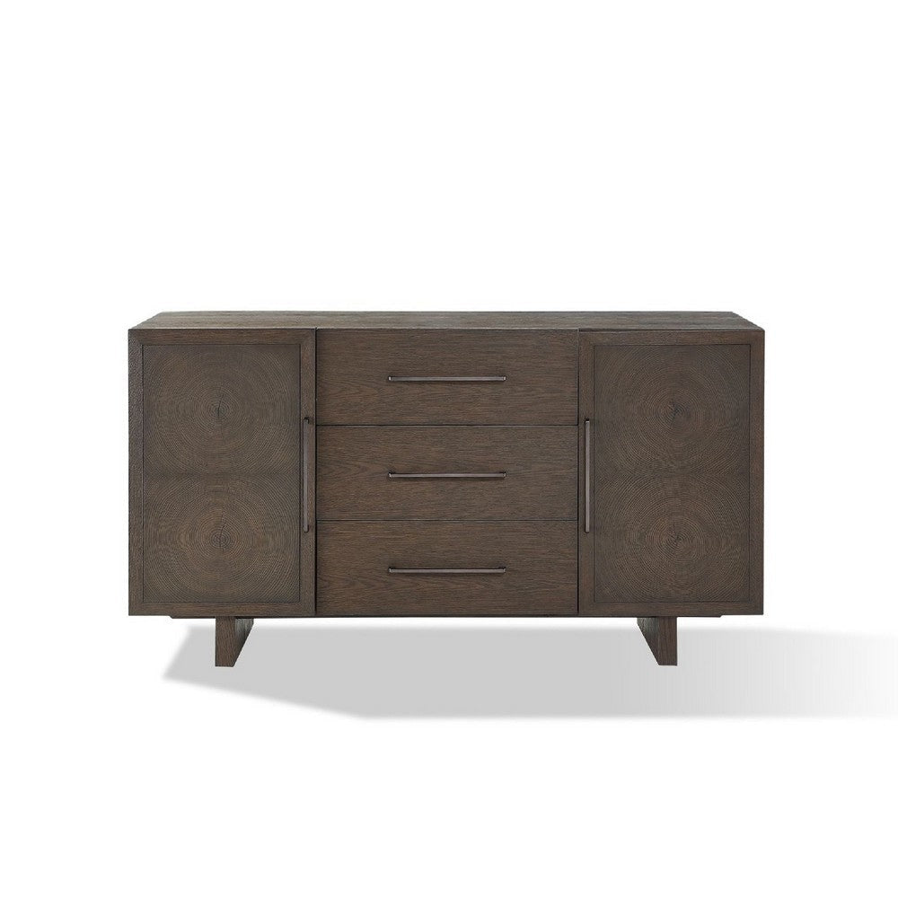Lan 65 Inch Rubberwood Sideboard Buffet Cabinet 3 Drawers Rustic Brown BM274148