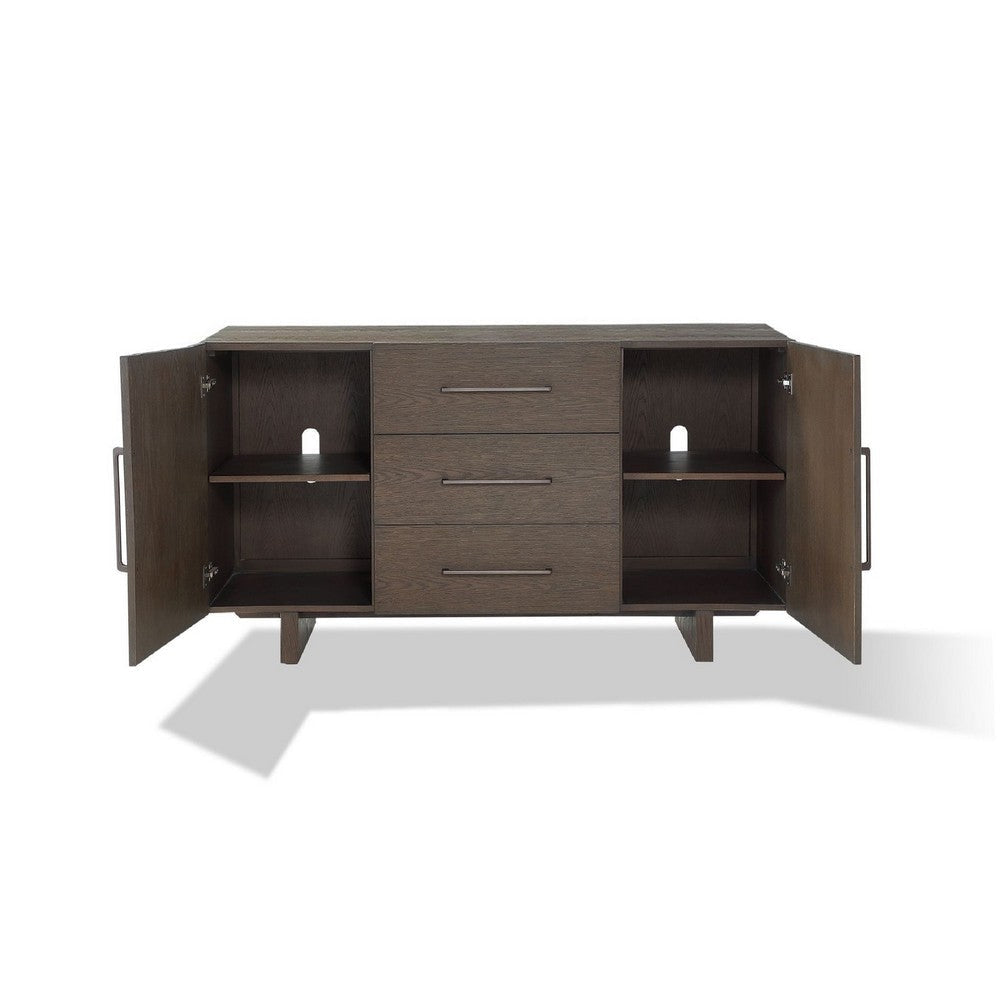 Lan 65 Inch Rubberwood Sideboard Buffet Cabinet 3 Drawers Rustic Brown BM274148