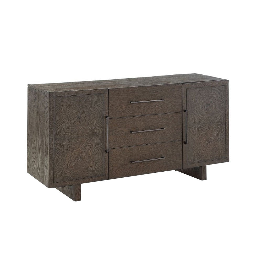 Lan 65 Inch Rubberwood Sideboard Buffet Cabinet, 3 Drawers, Rustic Brown