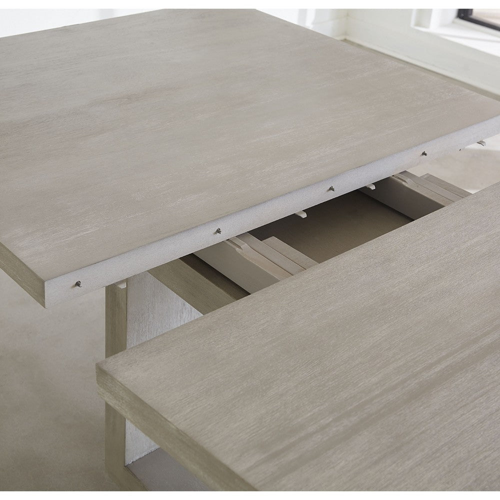 Jose 72-95 Inch Acacia Wood Dining Table Open Plinth Base Weathered Gray