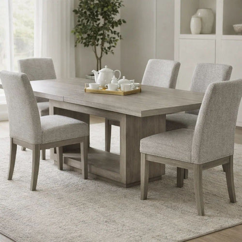 Jose 72-95 Inch Acacia Wood Dining Table, Open Plinth Base, Weathered Gray