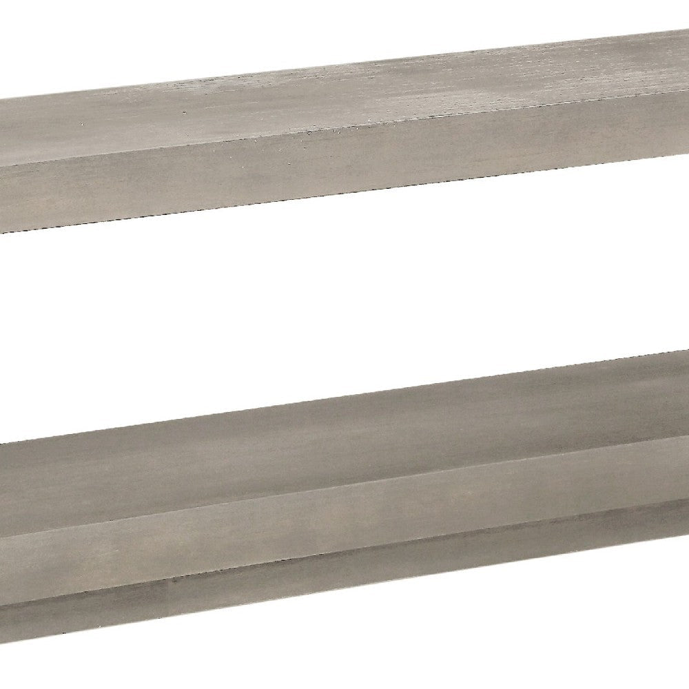 Jose 60 Inch Acacia Wood Bench Open Floating Plinth Base Weathered Gray BM274156