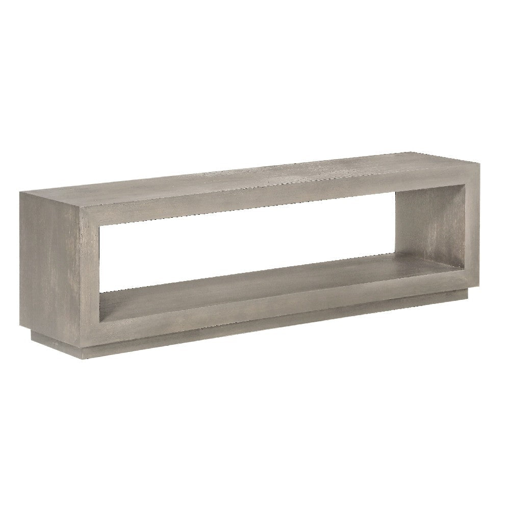 Jose 60 Inch Acacia Wood Bench, Open Floating Plinth Base, Weathered Gray