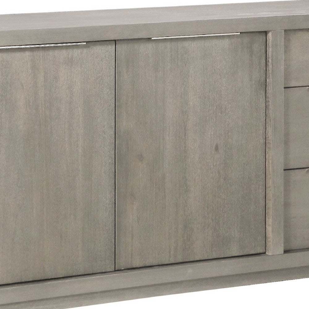 Jose 66 Inch Acacia Sideboard Buffet Cabinet Plinth Base Weathered Gray BM274157
