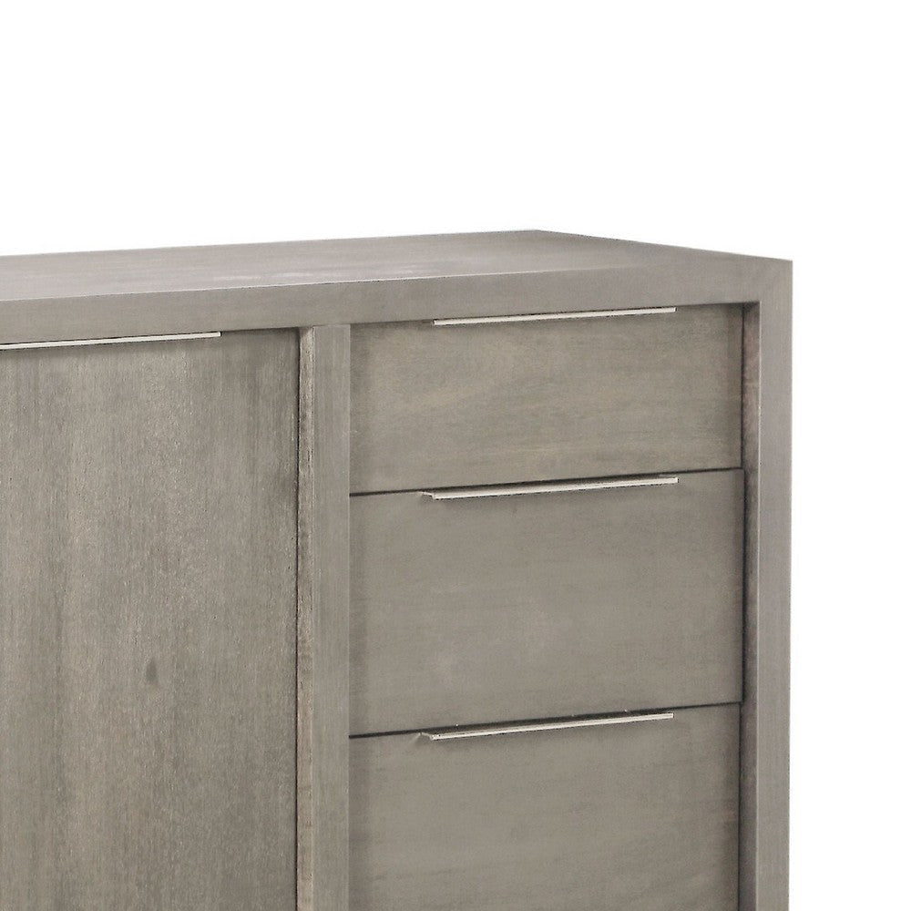 Jose 66 Inch Acacia Sideboard Buffet Cabinet Plinth Base Weathered Gray BM274157