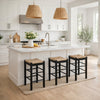 Chris 24 Inch Counter Stool with Wood Frame, Handwoven Rush Seat, Black