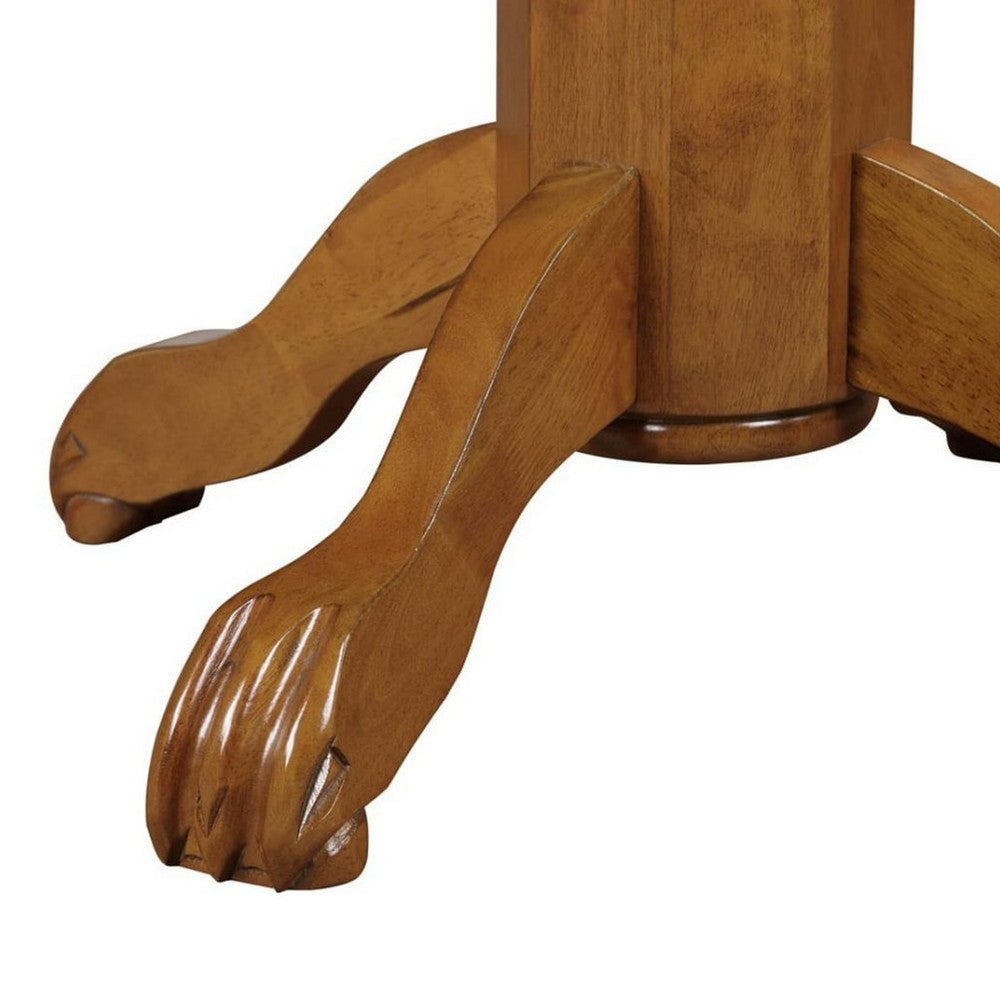 Ava 42 Inch Wood Pub Bar Table Sunburst Design Carved Pedestal Light Natural Cherry BM274270