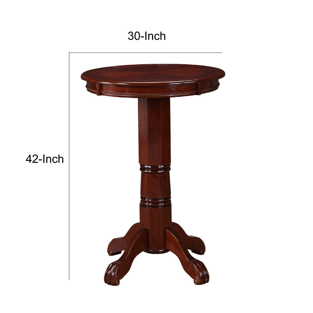 Ava 42 Inch Wood Pub Bar Table Sunburst Design Carved Pedestal Dark Brown By Casagear Home BM274276