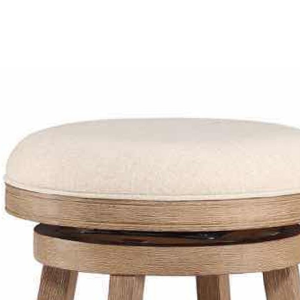 Liam 29 Inch Wood Barstool Swivel Seat High Density Foam Cushion Ivory By Casagear Home BM274278