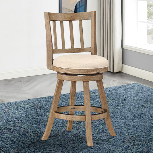 Adam 24 Inch Solid Wood Swivel Counter Stool, Slatted Back, Ivory By Casagear Home