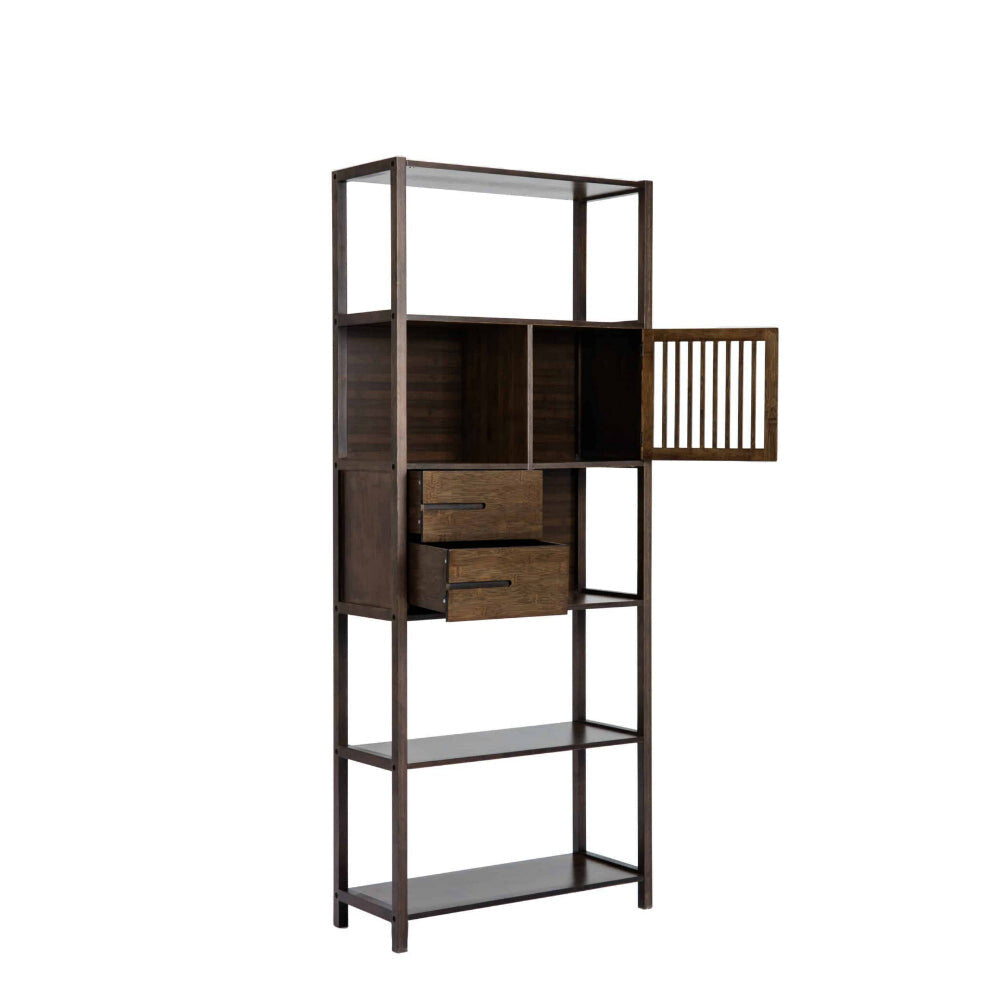 Axa 68 Inch Bamboo Shelf Bookcase with Cabinet Right Facing Dark Brown By Casagear Home BM274297