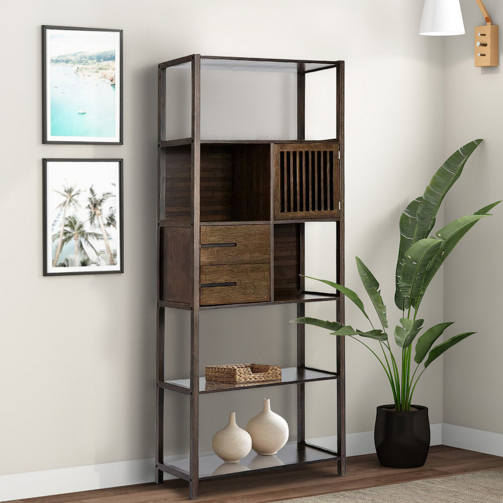 Axa Bookcase | 68" | Bamboo | Cabinet Base | Dark Brown