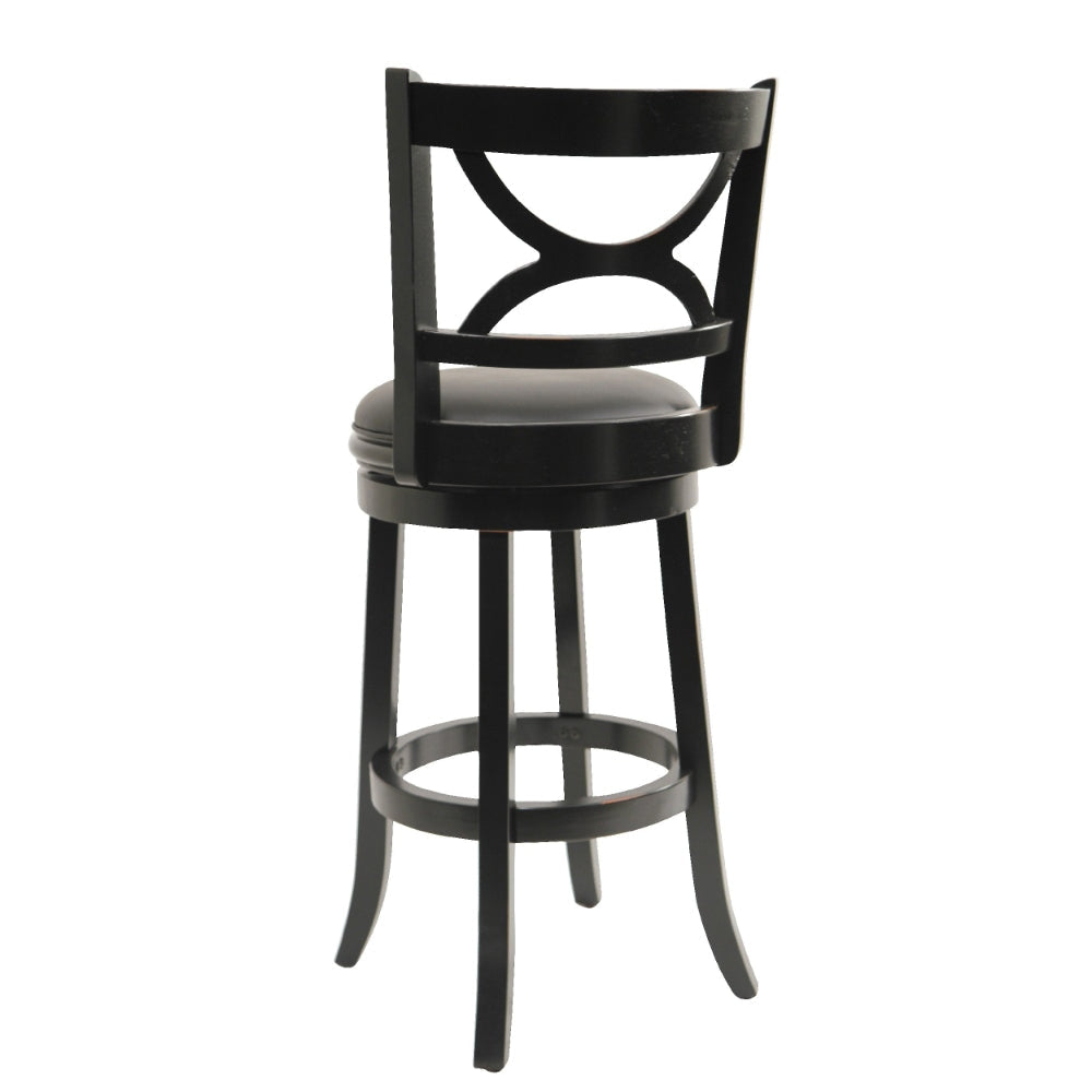 Ava 29 Inch Swivel Bar Stool Solid Wood Rich Faux Leather Midnight Black By Casagear Home BM274325