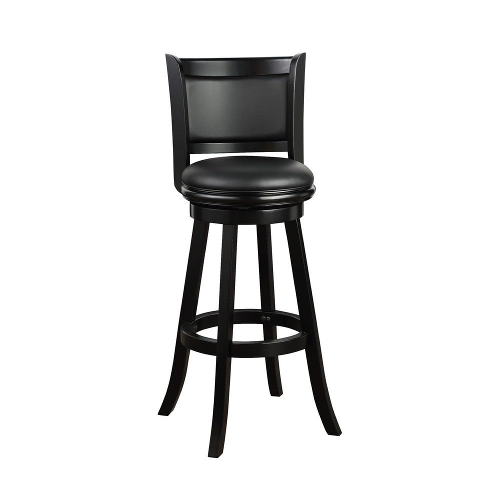 Pio 34 Inch Extra Tall Swivel Bar Stool Solid Wood Faux Leather Black By Casagear Home BM274326