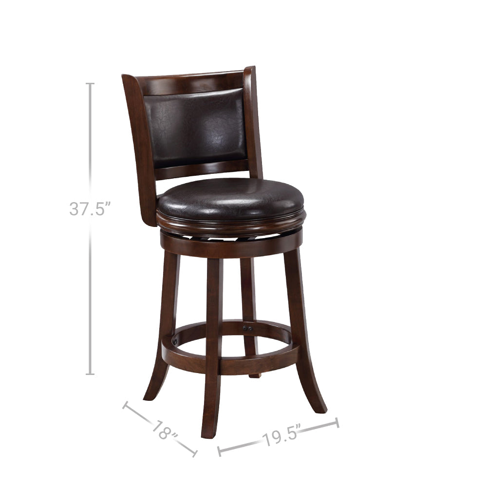 Pal 24 Inch Swivel Counter Stool Solid Wood Faux Leather Espresso Brown By Casagear Home BM274331