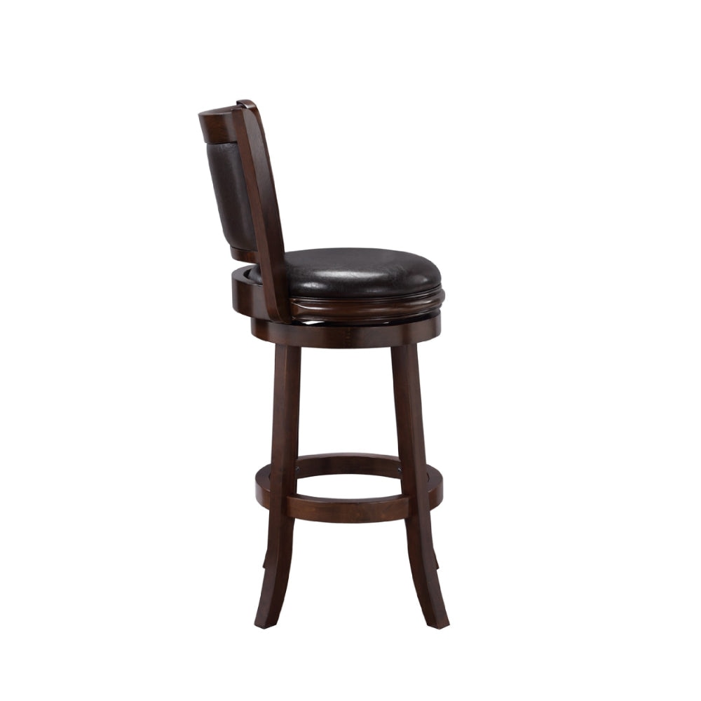 Pal 29 Inch Swivel Bar Stool Solid Wood Rich Faux Leather Espresso Brown By Casagear Home BM274332
