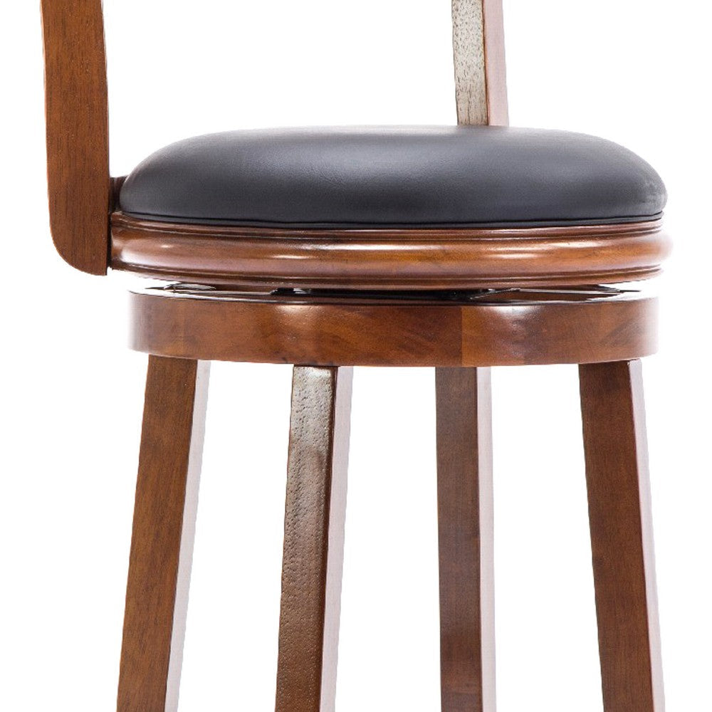 Pal 29 Inch Swivel Bar Stool Solid Wood Bonded Leather Walnut Brown By Casagear Home BM274334