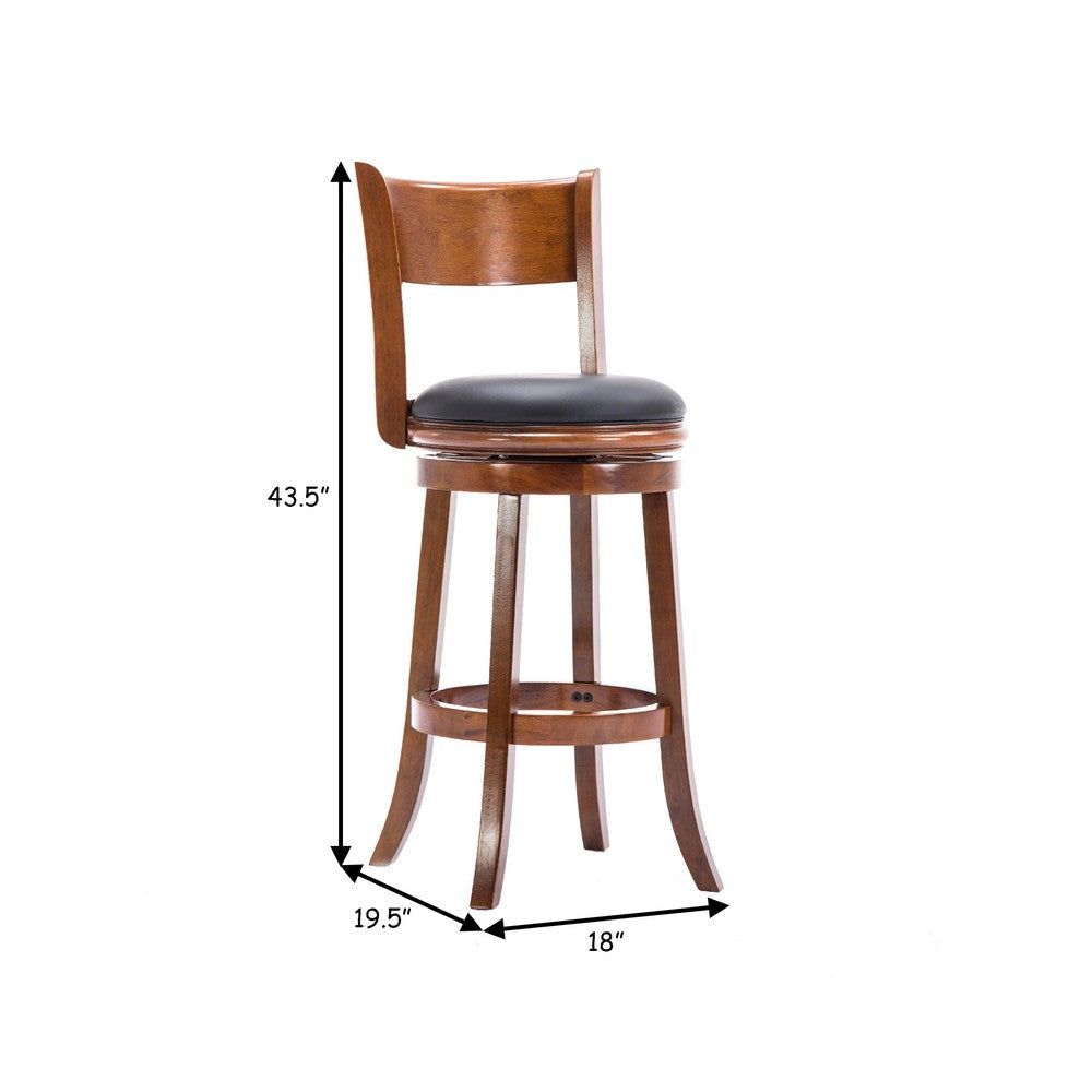 Pal 29 Inch Swivel Bar Stool Solid Wood Bonded Leather Walnut Brown By Casagear Home BM274334