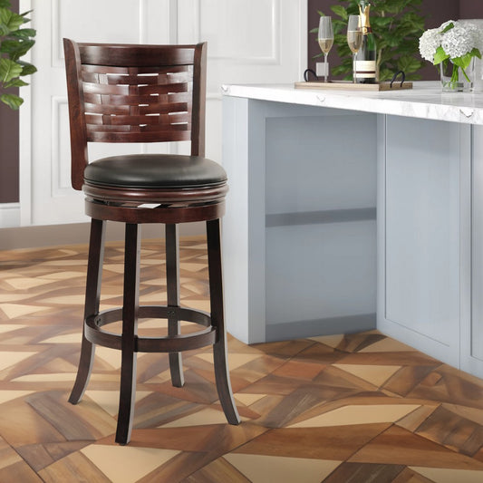 Kim Swivel Barstool | 29" | Bonded Leather | Espresso Black