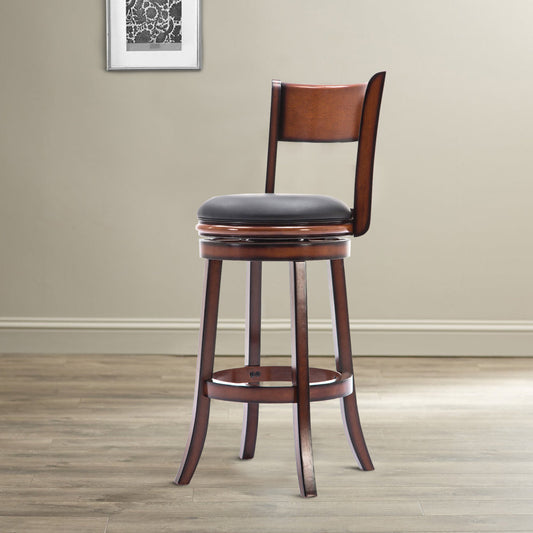 Pal 29 Inch Swivel Bar Stool, Solid Wood, Rich Bonded Leather, Brown By Casagear Home