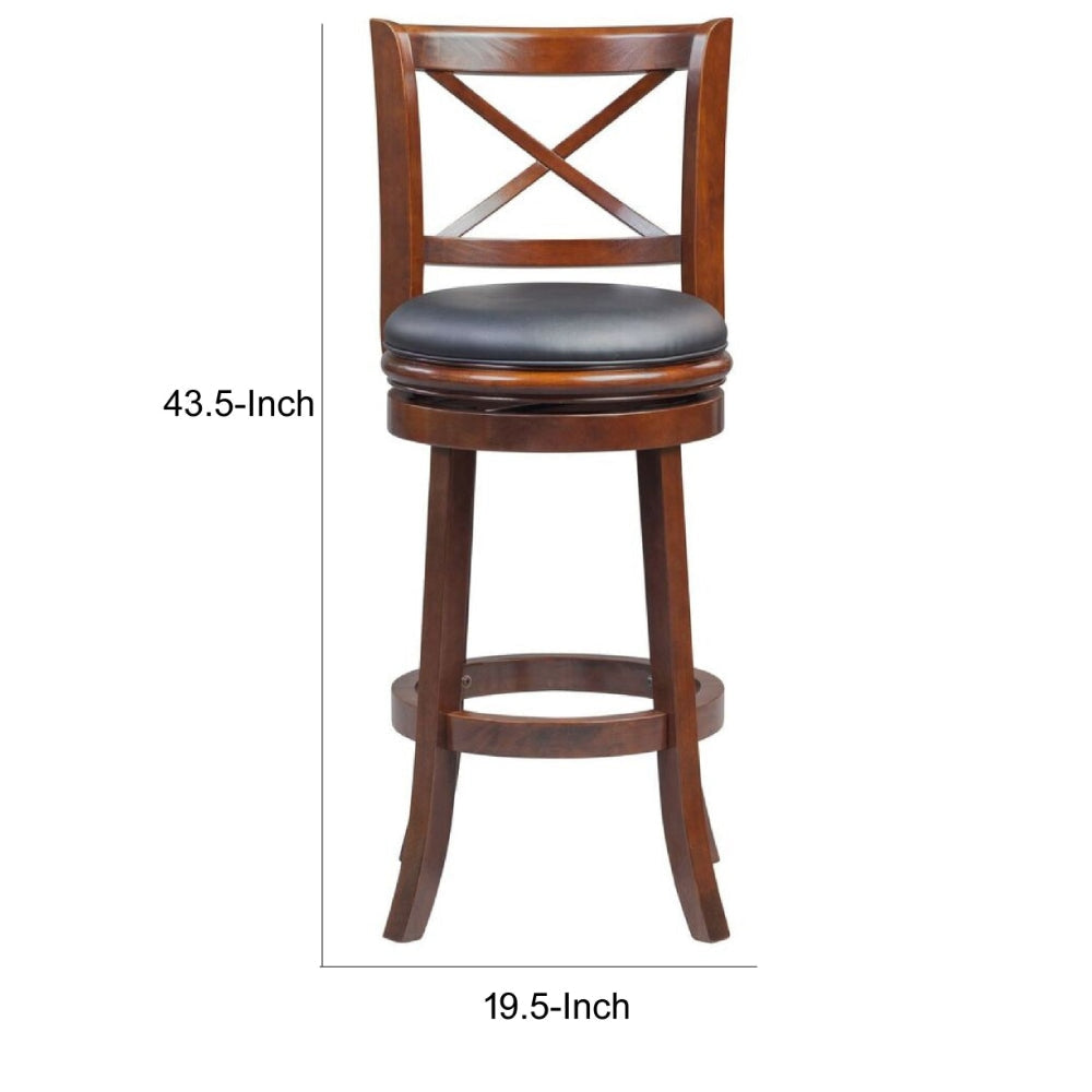 Gia 29 Inch Swivel Bar Stool Solid Wood Rich Vegan Faux Leather Brown By Casagear Home BM274340