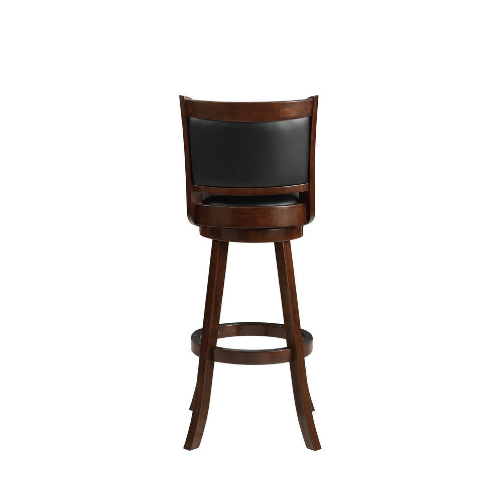 Pio 34 Inch Extra Tall Swivel Bar Stool Wood Faux Leather Espresso Brown By Casagear Home BM274342