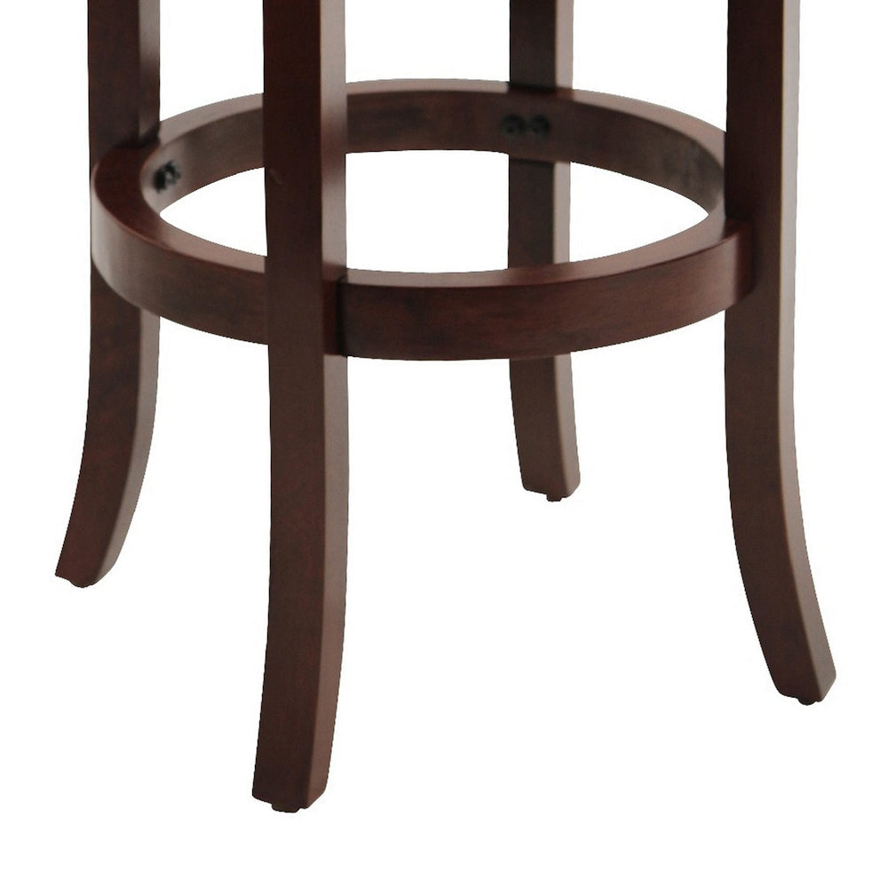 Sabi 29 inch Swivel Counter Stool, Solid Wood, Faux Leather, Brown, Black By Casagear Home