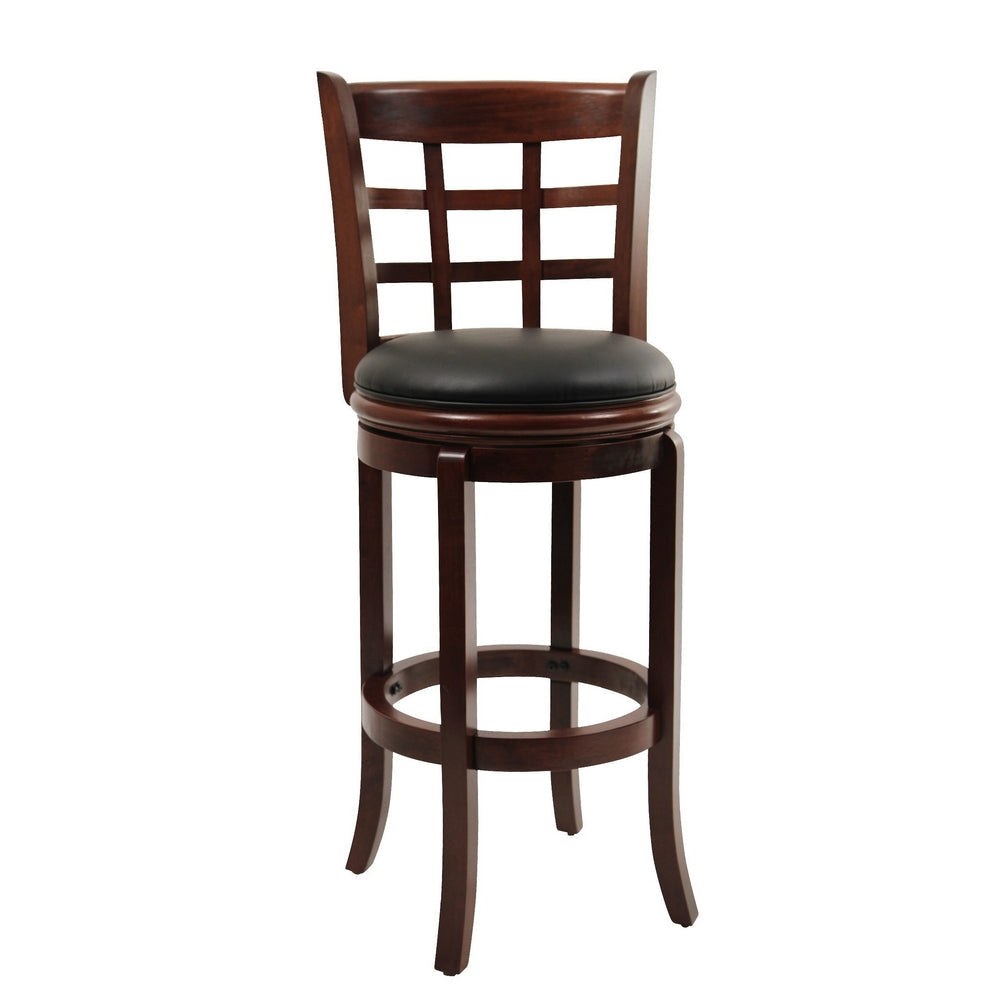 Sabi 29 inch Swivel Counter Stool, Solid Wood, Faux Leather, Brown, Black