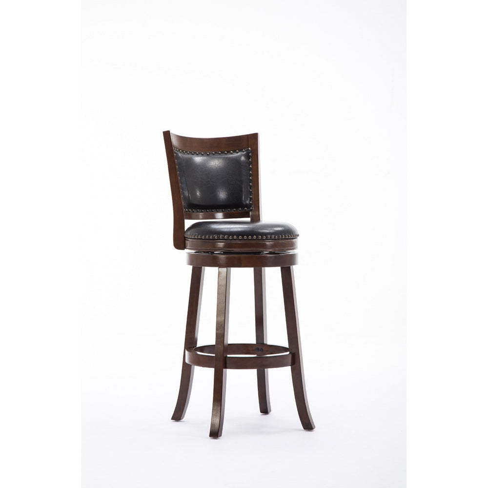 Sabi 29 inch Swivel Counter Stool, Solid Wood, Faux Leather, Brown, Black By Casagear Home